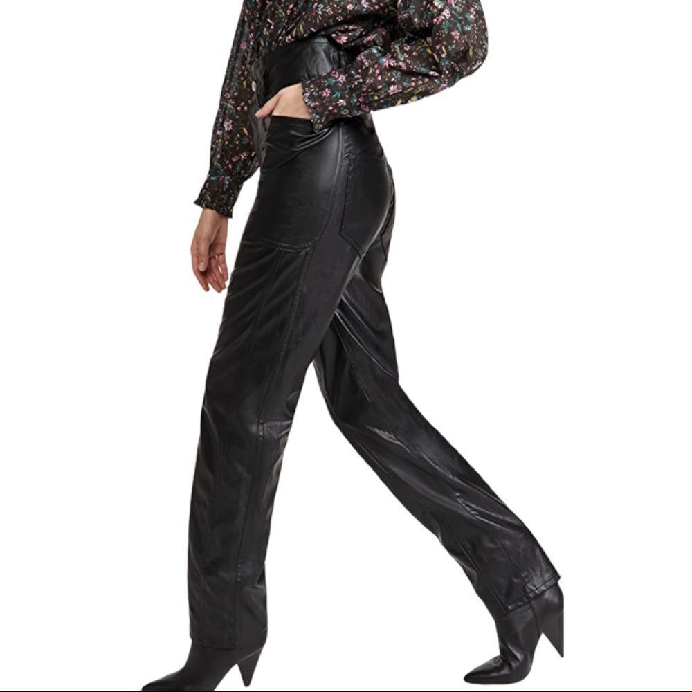 NEW Isabel Marant Etoille Black Tessini Faux Leather Straight Pants Size 36 - Picture 4 of 11